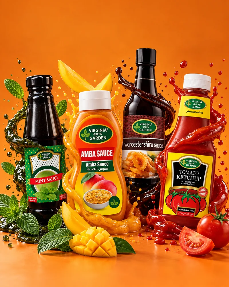 Virginia Green Garden mint, amba, Worcestershire and tomato sauces with splashes
